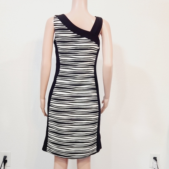 BALI Textured Striped Wave Colorblock Asymmetrical Shoulder Dress Size L - Picture 9 of 14